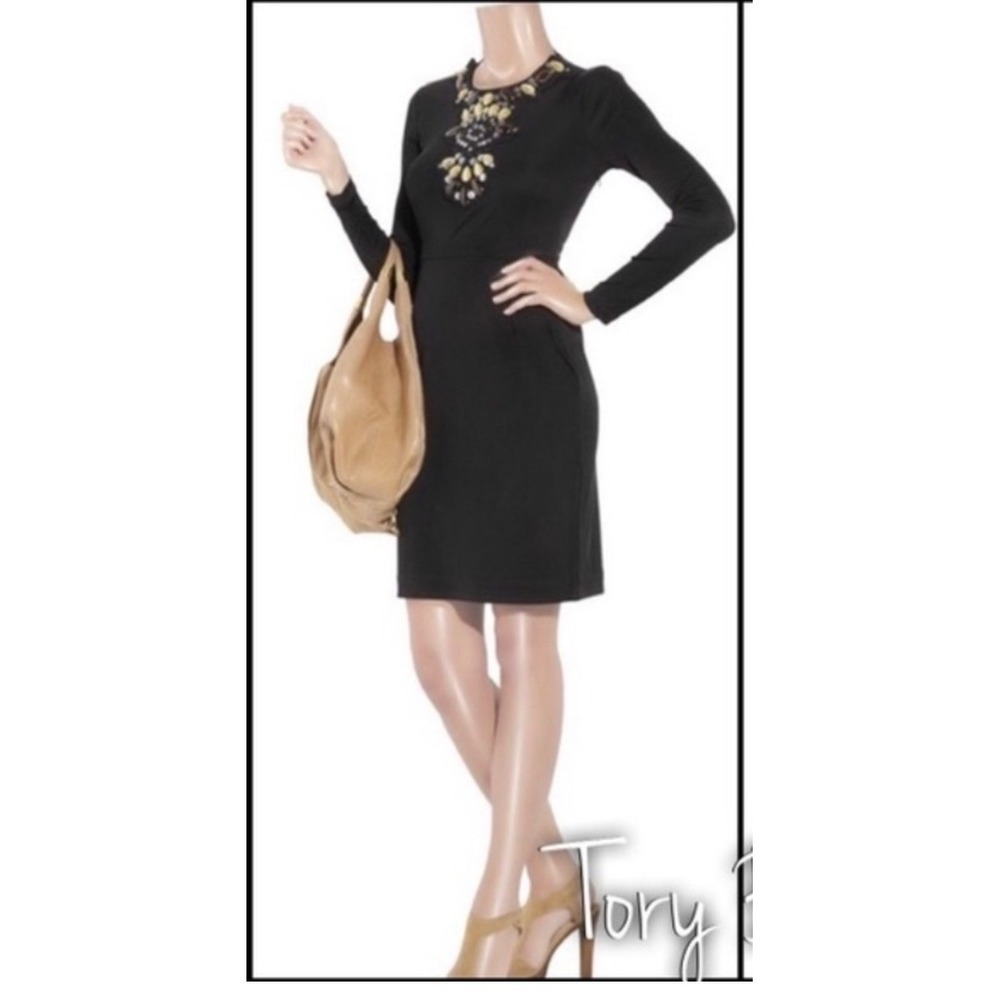 Tory Burch Silk Long Sleeve Dress S Embellished Removable Collar Necklace Event - Picture 1 of 11